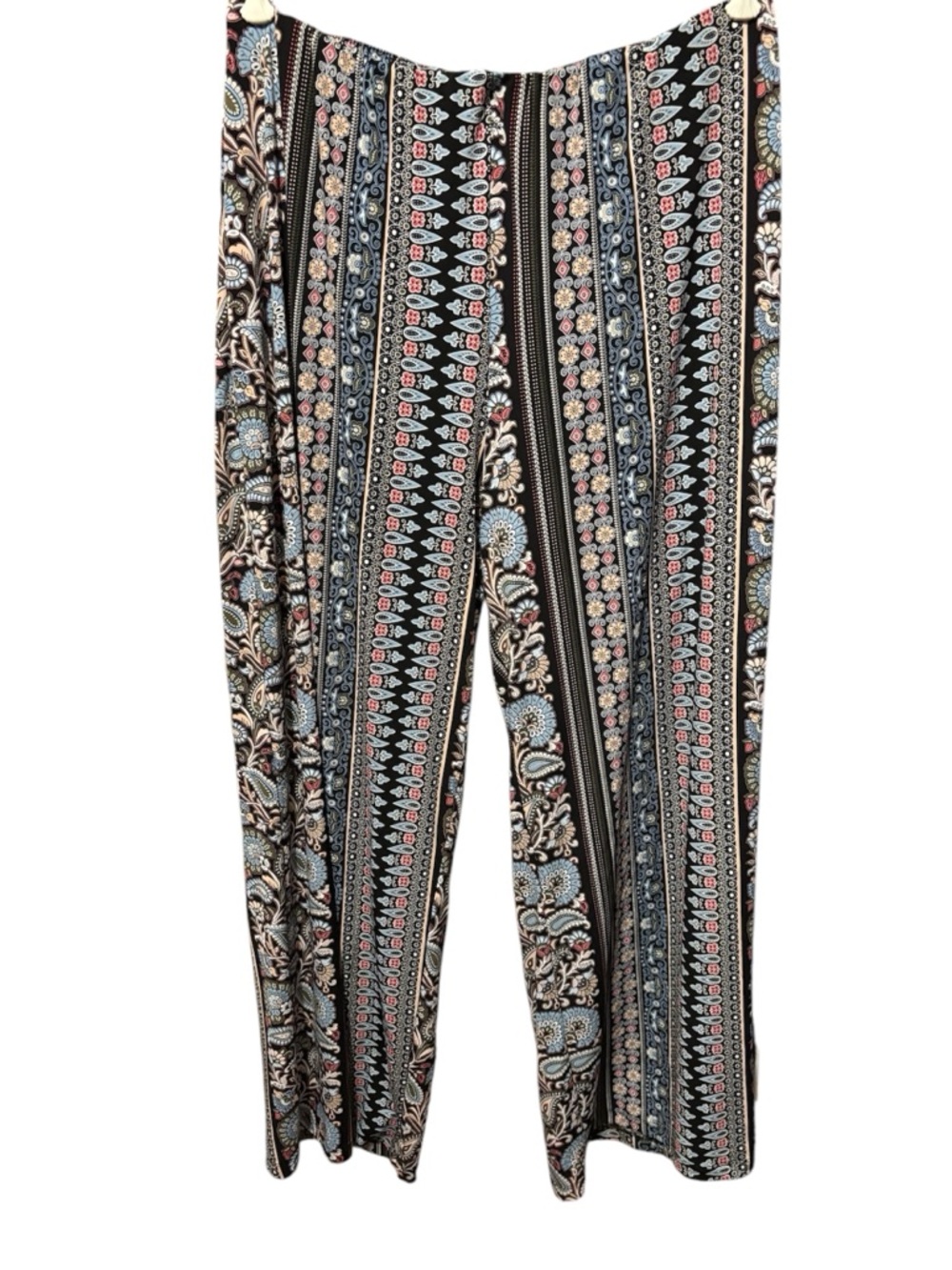 Liz Claiborne Black Multi Vertical Print Wide-Leg Pants